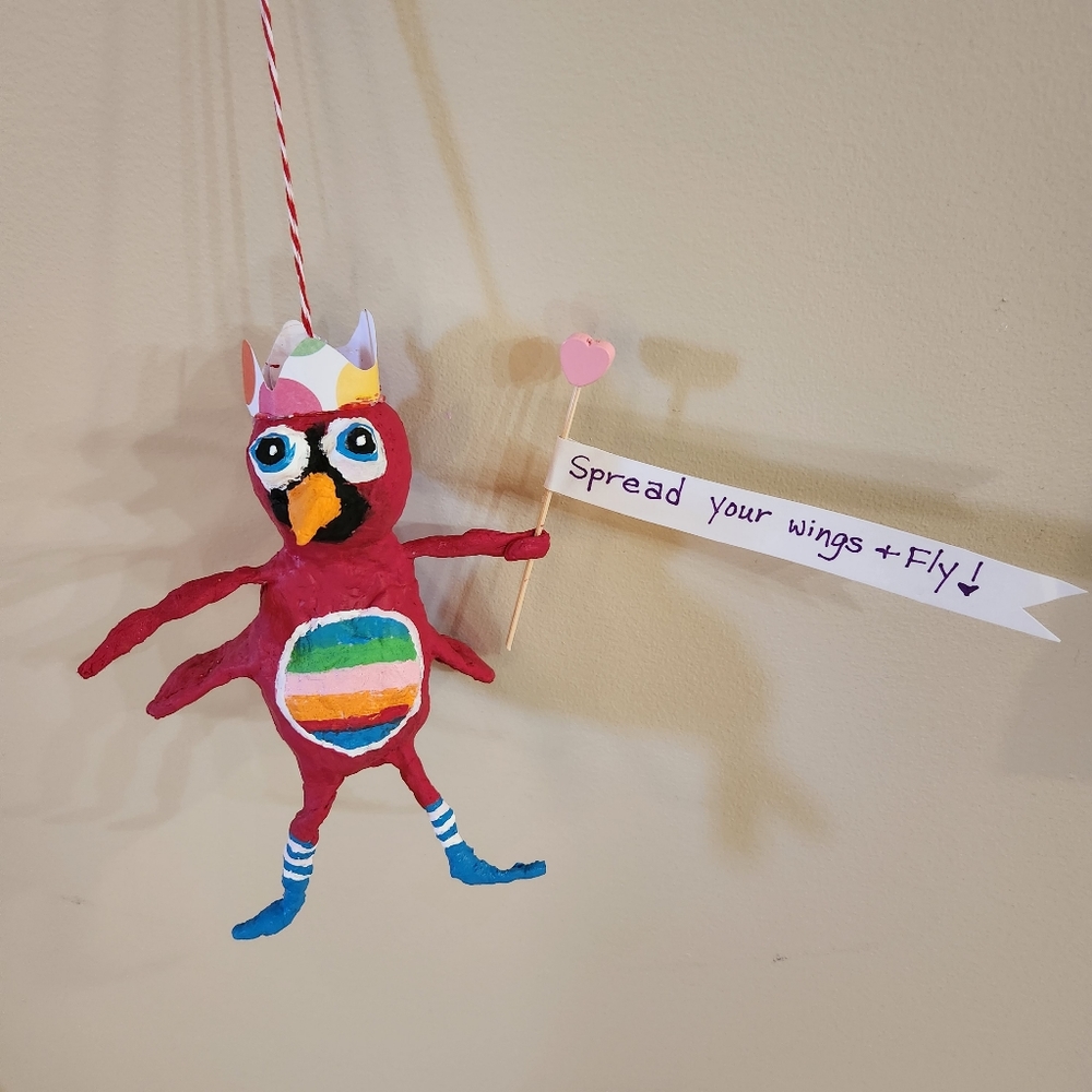 New handmade spun cotton bird ornament. - Picture 2 of 2